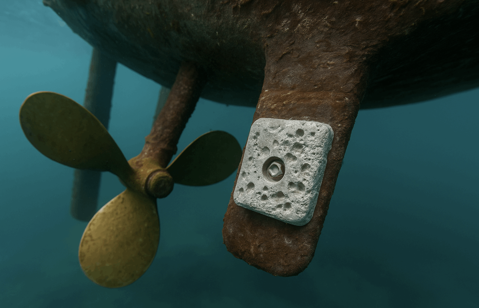 Rudder zinc anode on skeg